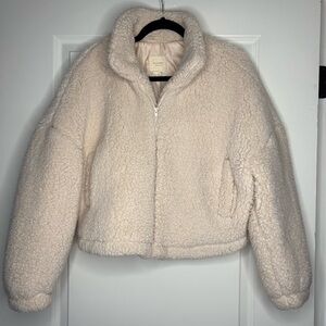 Harper Heritage Cream Teddy Sherpa Coat Jacket Size L Cropped Cozy Fur